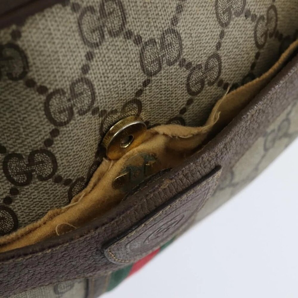 GUCCI GG Supreme Web Sherry Line Shoulder Bag PVC Beige Red Auth - Picture 7 of 15